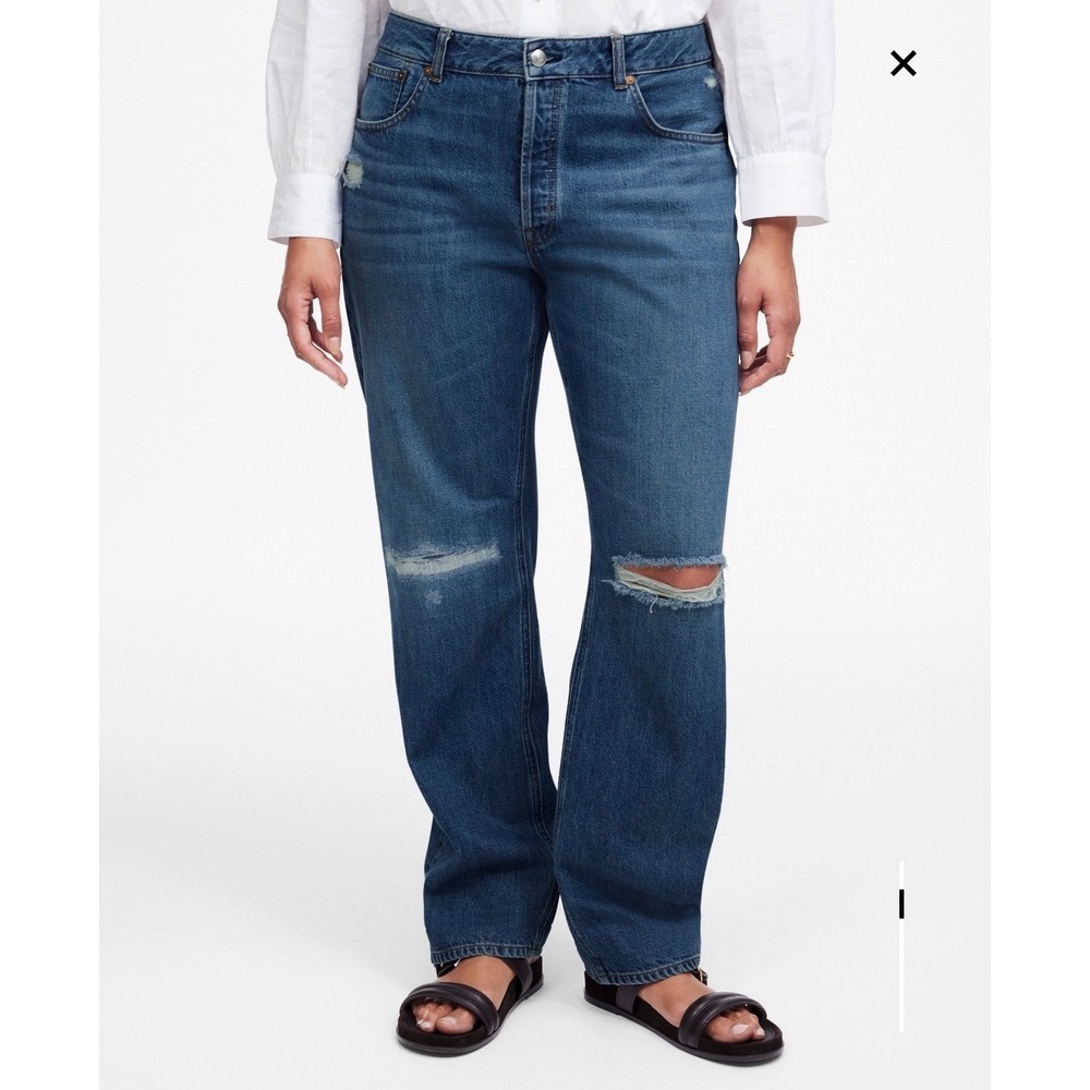 Madewell The‎ Curvy Dean Easy Straight Crop Jean Size 29 Medium Wash Distressed
